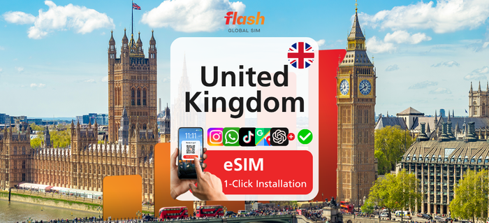 United Kingdom UK eSIM 5G - Unlimited Data - Hotspot Supported - Flash Global SIM - Main Image