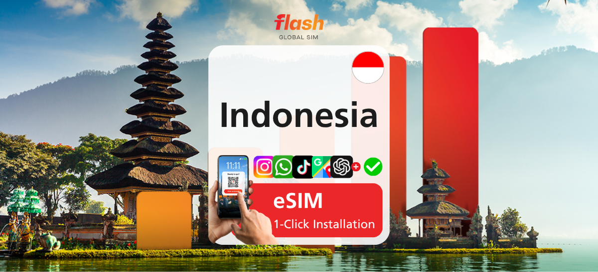 Indonesia eSIM 5G/LTE - Unlimited Data - Hotspot Supported - Flash Global SIM - Main Image