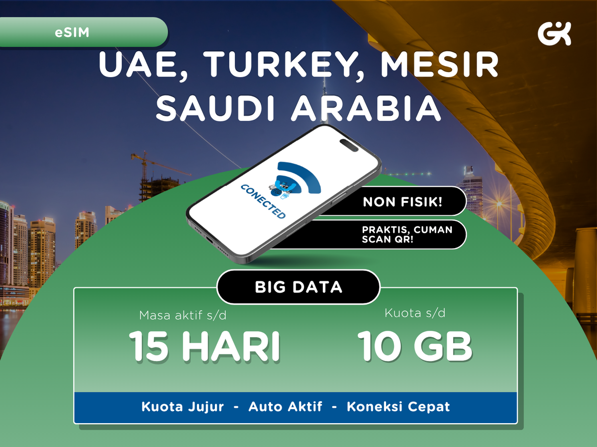 eSIM UAE Dubai, Turkey, Saudi Arabia, Mesir, Israel Kuota Besar | Big Data Uni Emirat Arab - Main Image