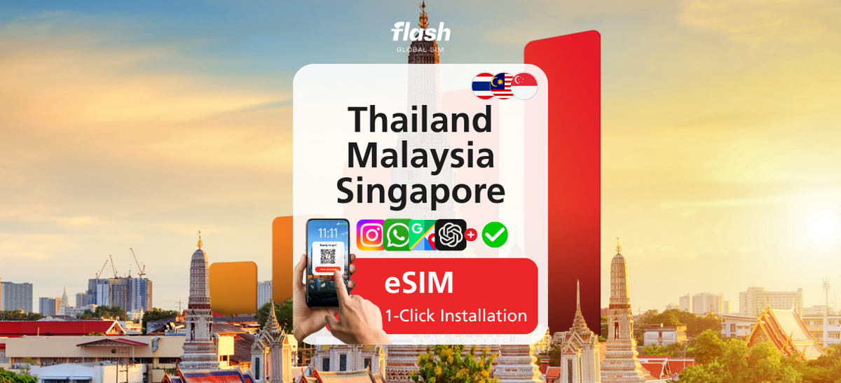 Thailand, Malaysia & Singapore eSIM 5G/LTE - Unlimited Data - Flash Global SIM - Main Image